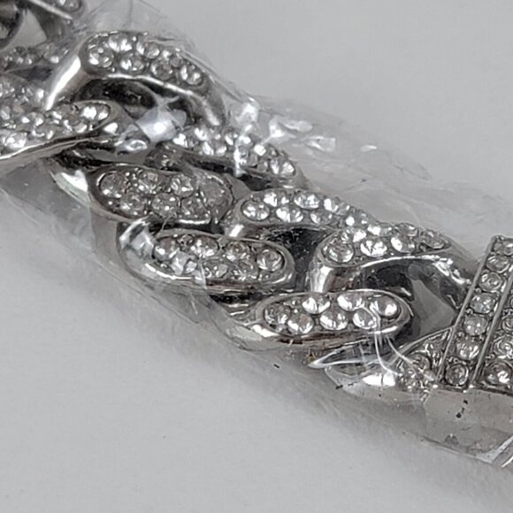 Vintage Crystal Curb Chain Link Necklace Silver-Tone 19 In Safety Box Clasp - Picture 4 of 9